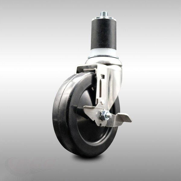 5 Inch 316SS Soft Rubber Wheel Swivel 1-3/4 Inch Expanding Stem Caster Brake SCC